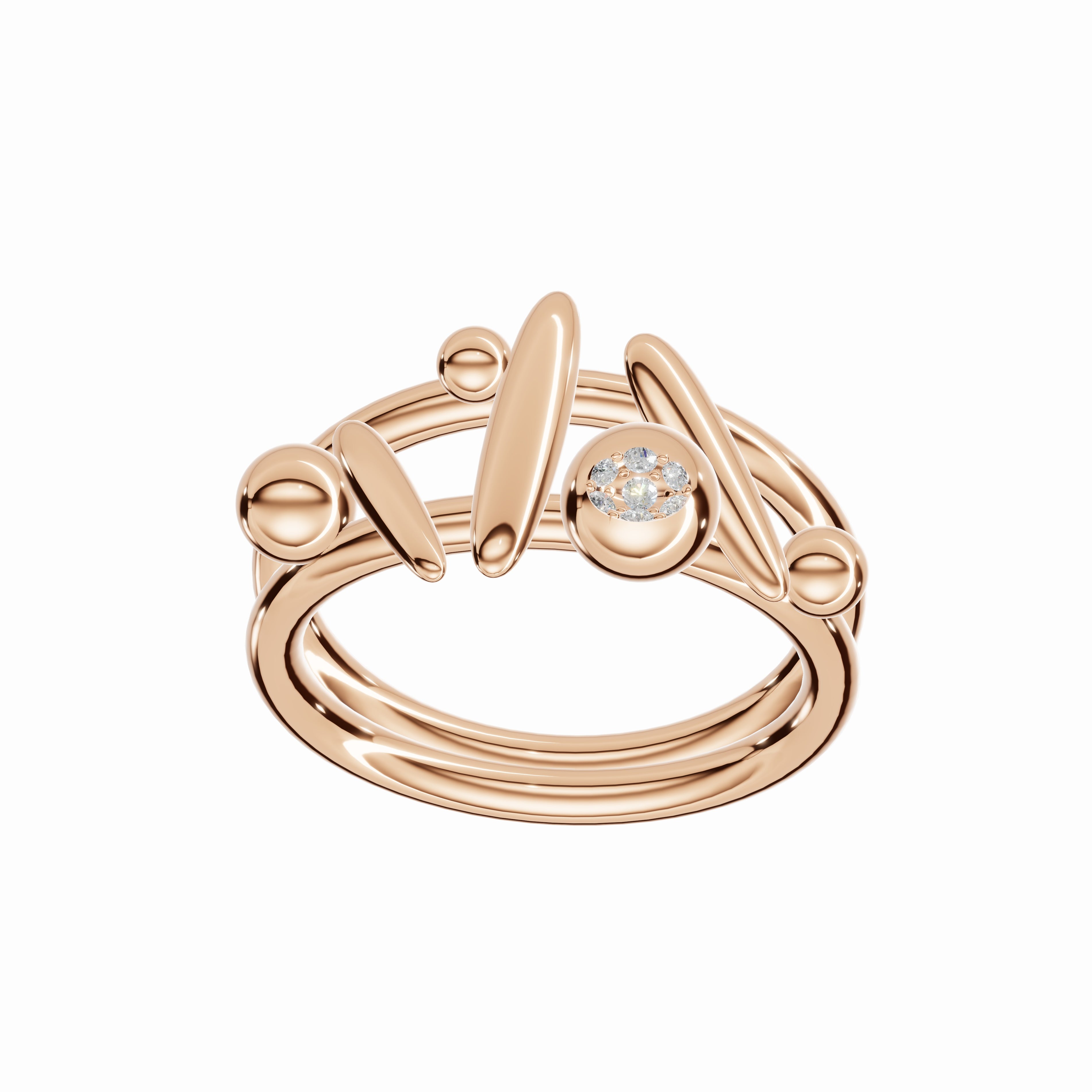 Flow Pause Return Ring, Rose Gold, Diamonds