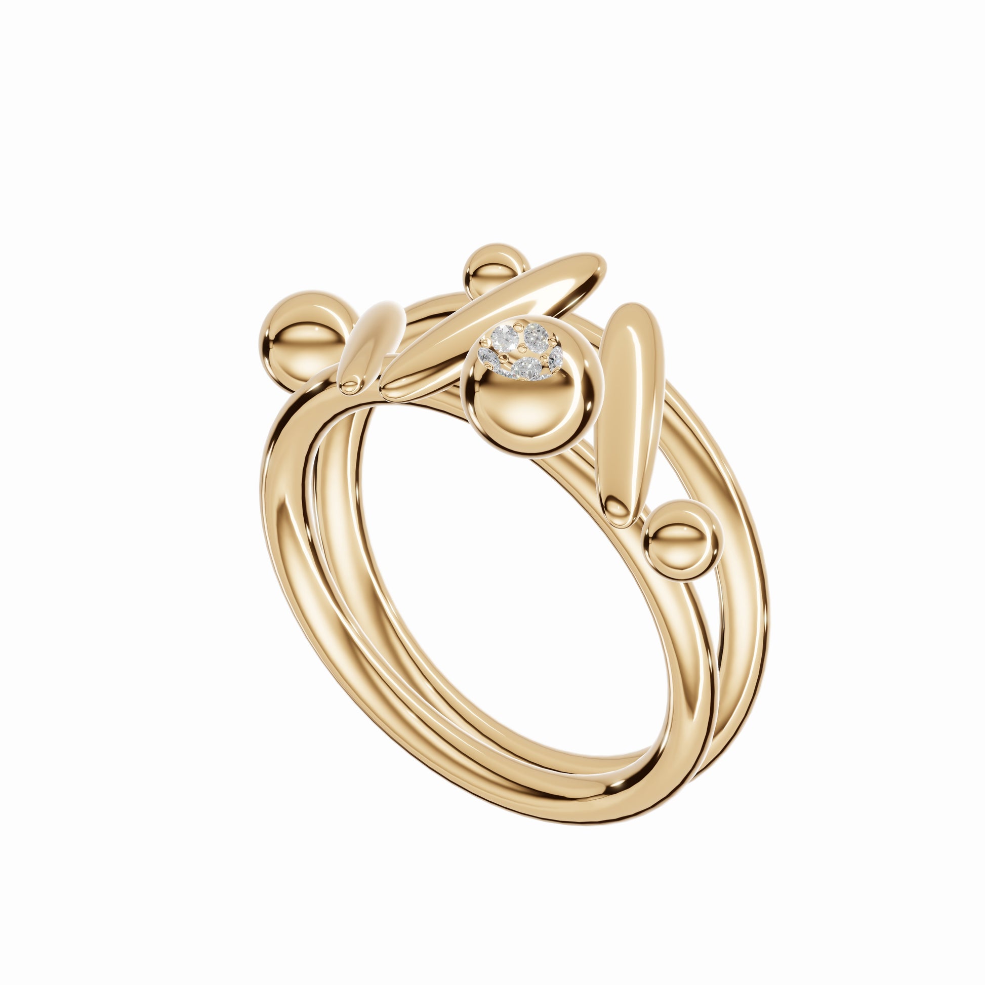 Flow Pause Return Ring, Yellow Gold, Diamonds