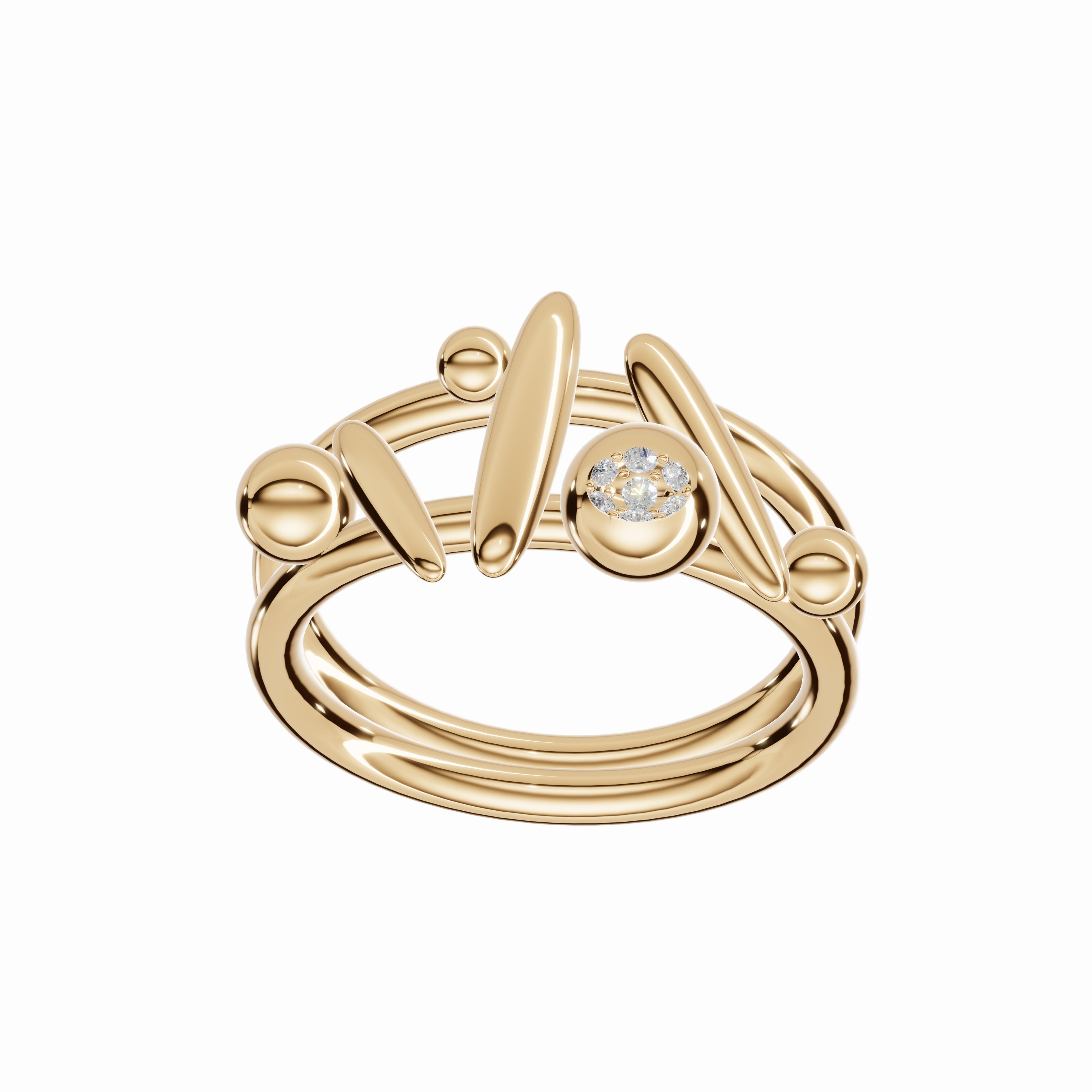 Flow Pause Return Ring, Yellow Gold, Diamonds