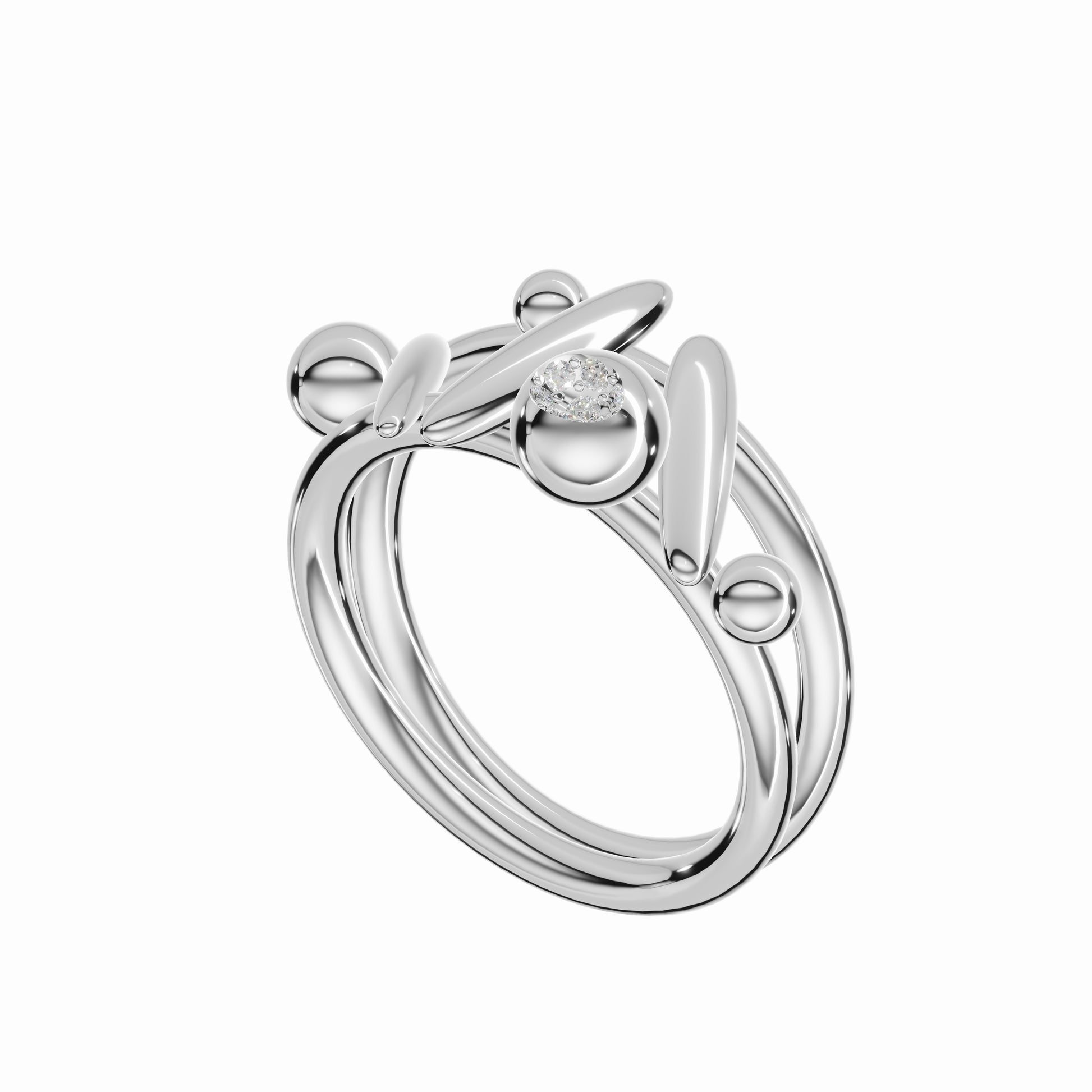 Flow Pause Return Ring, White Gold, Diamonds