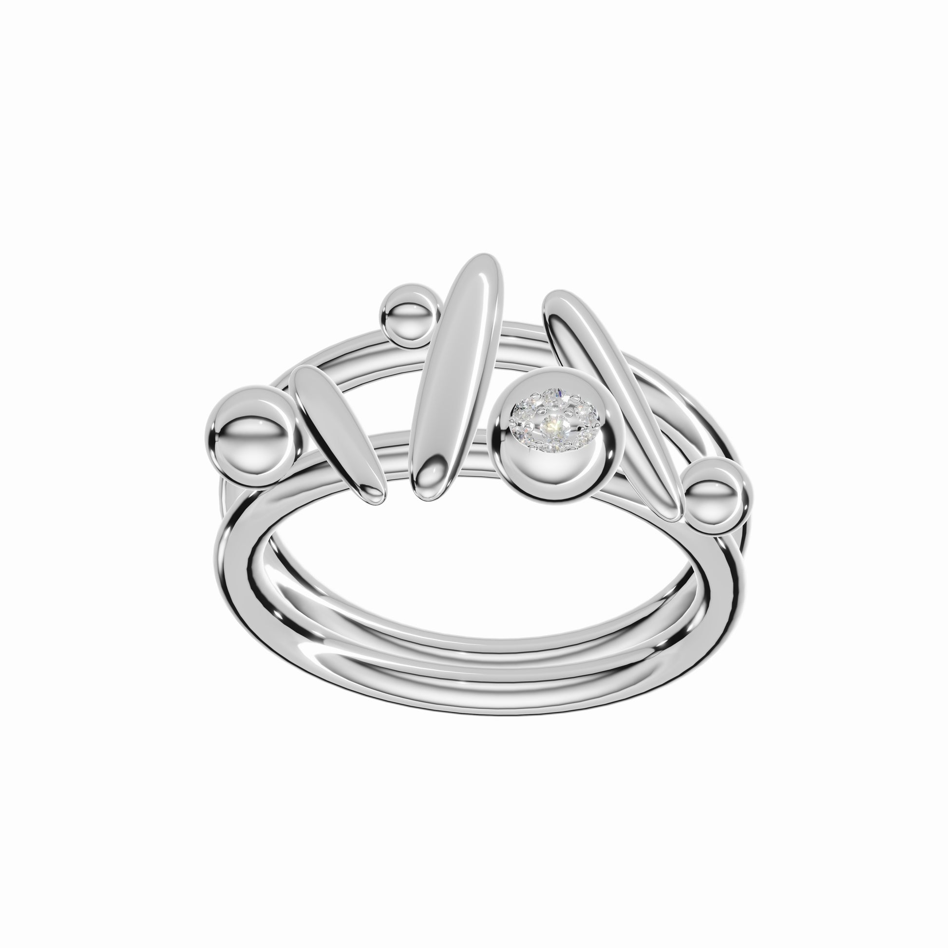 Flow Pause Return Ring, White Gold, Diamonds